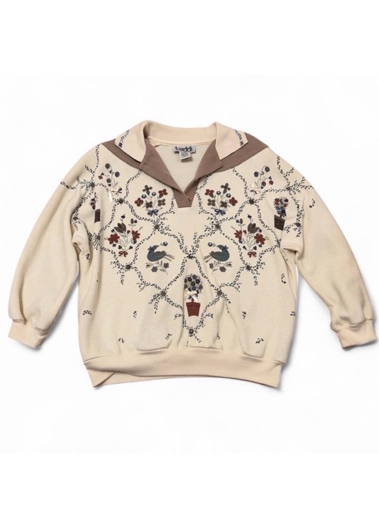 Teddi Tops - Vintage 90’s Floral Collared Sweatshirt Women’s Small Grandma Cottage Spring